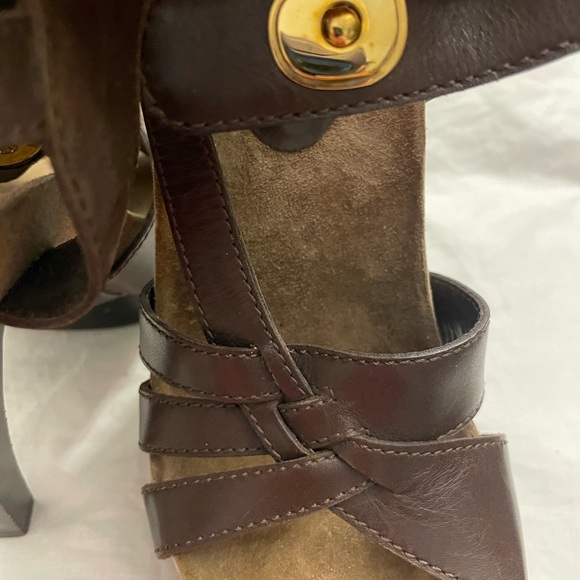 Balenciaga Dk Brown Leather/Cork Suede Stiletto Platform Heel 36 (US 5.5) - Picture 10 of 16